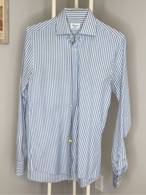 Men's Blue and White Stripe Dress Shirt - Classic Point Collar